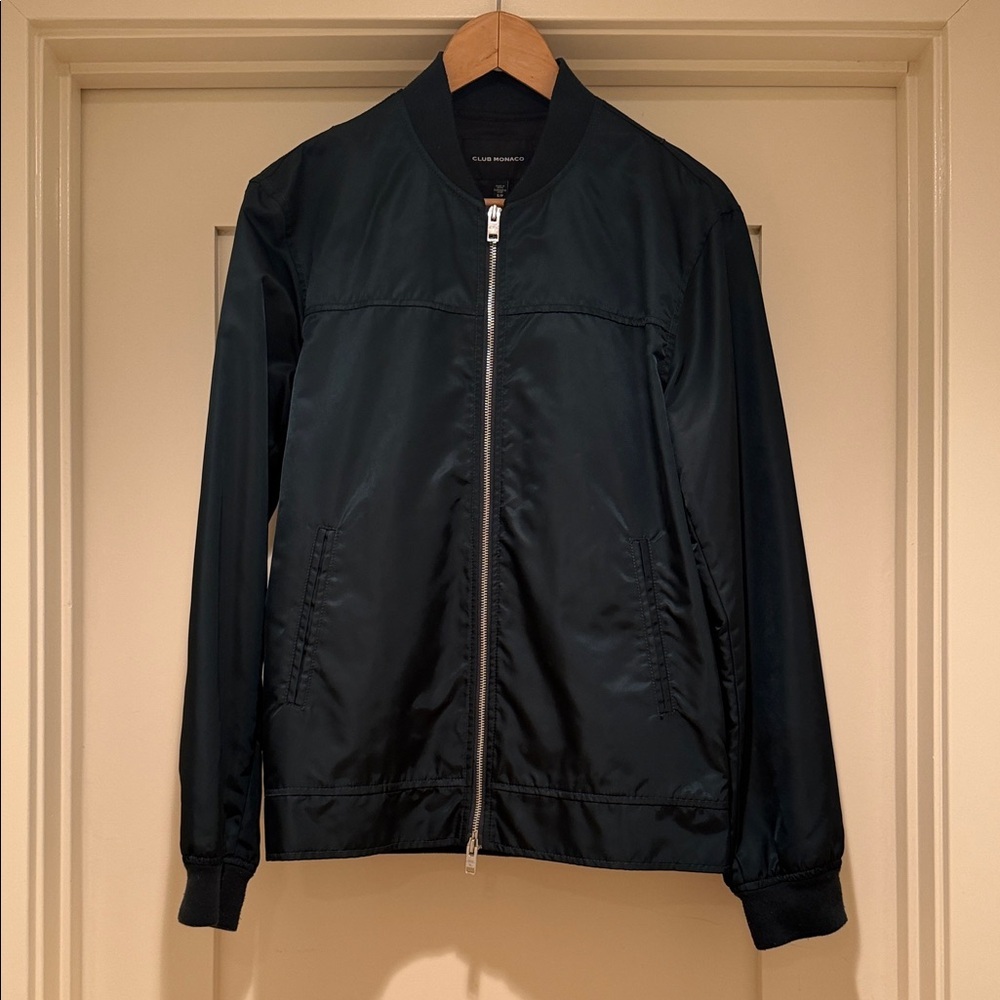 Club Monaco MA-1 Bomber Jacket Men’s Small Minimalist Nylon Zip Deep Green - Picture 8 of 14